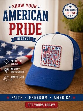 Amazon Blue and White 'God Bless The USA' Trucker Hat
